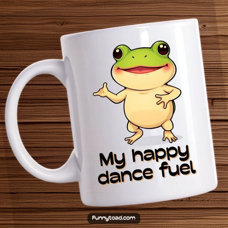 Funny Mug: A Grinning Toad with Stubby Legs Performing an Adorable, Silly Dance Routine with Pure Joy.