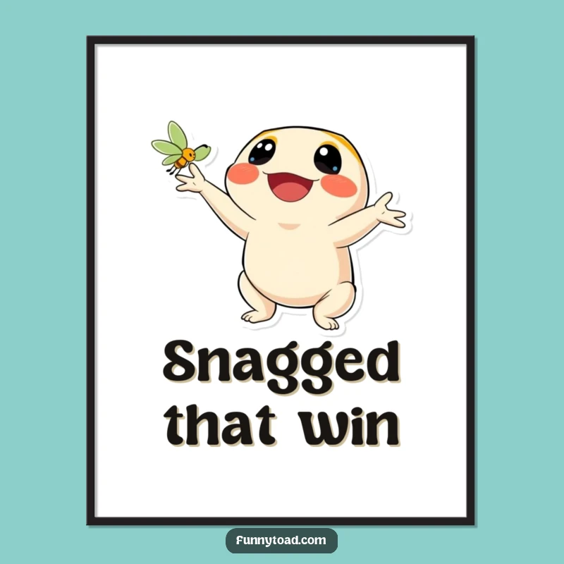 Funny Catching Fly Toad Digital Art: Joyful Amphibian Print, Instant Humorous Decor