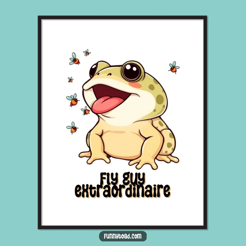 Funny Toad Juggling Flies Poster: Quirky Art for Your Space