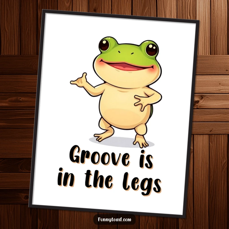 Funny Poster: A Grinning Toad with Short Legs Engaged in a Delightfully Silly and Energetic Dance.