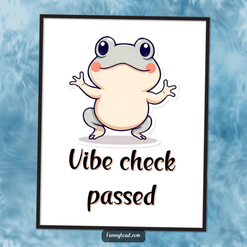 Funny poster art of an energetic toad character with motion lines, doing a hop. Dynamic and humorous wall decor.