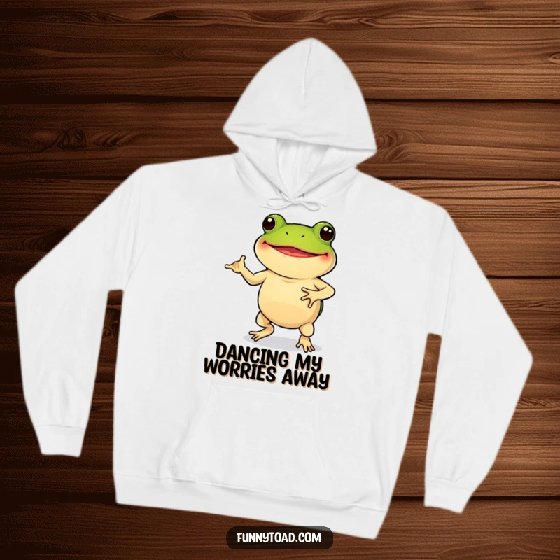 Funny Hoodie: A Grinning Toad with Stubby Legs Caught Mid-Dance, Spreading Cheer and Laughter.