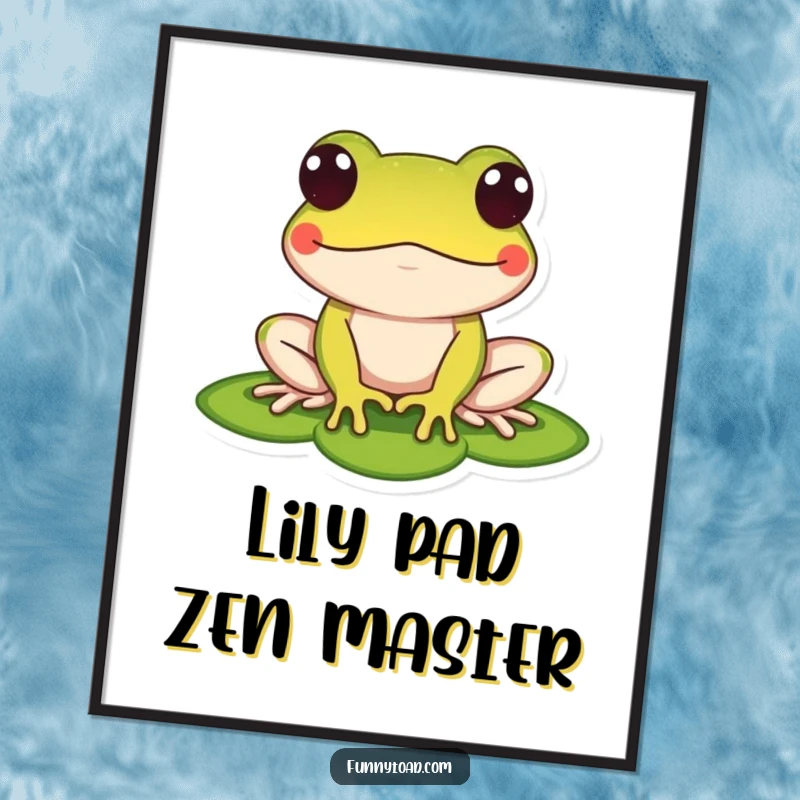 Funny Free Printable Wall Art: A stylized toad with wide dot eyes relaxes on a lily pad, perfect for quirky decor.