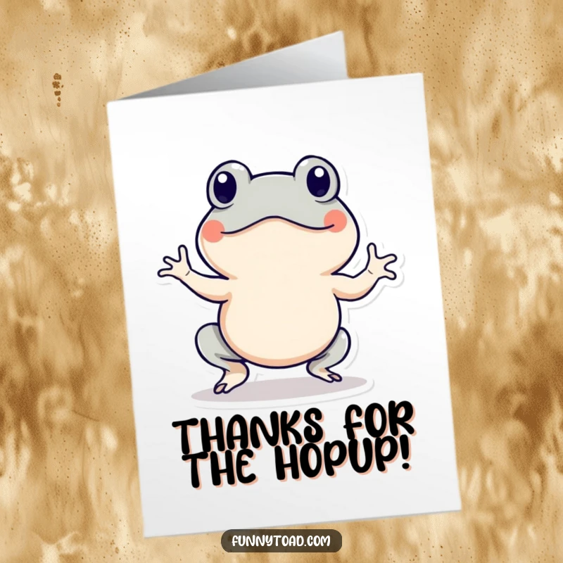 Funny Free Printable Thank You Card: An energetic toad with lines around its body is doing a little hop.