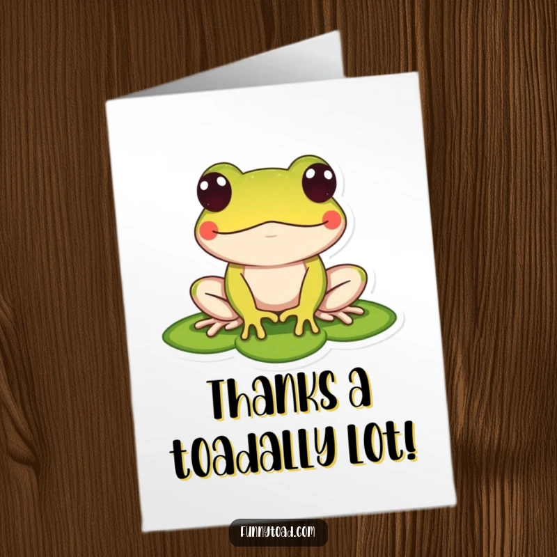 Funny Free Printable Thank You Card: A stylized toad with big dot eyes poses on a lily pad.