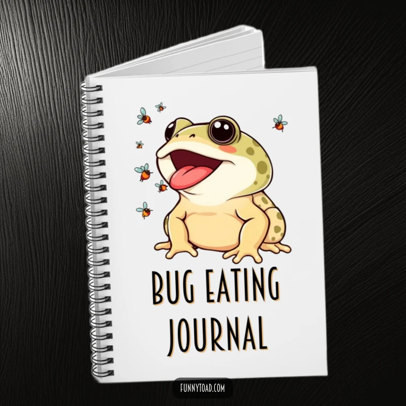 Funny Notebook: A Toad with a Wide Smile Juggling Colorful Flies on a Page for Notes.